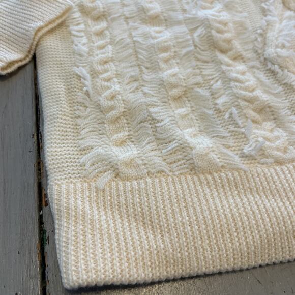 J Crew Cream Fringe Cable Knit Argyle Sweater Women’s Sz M Merino Wool Preppy - Picture 2 of 8